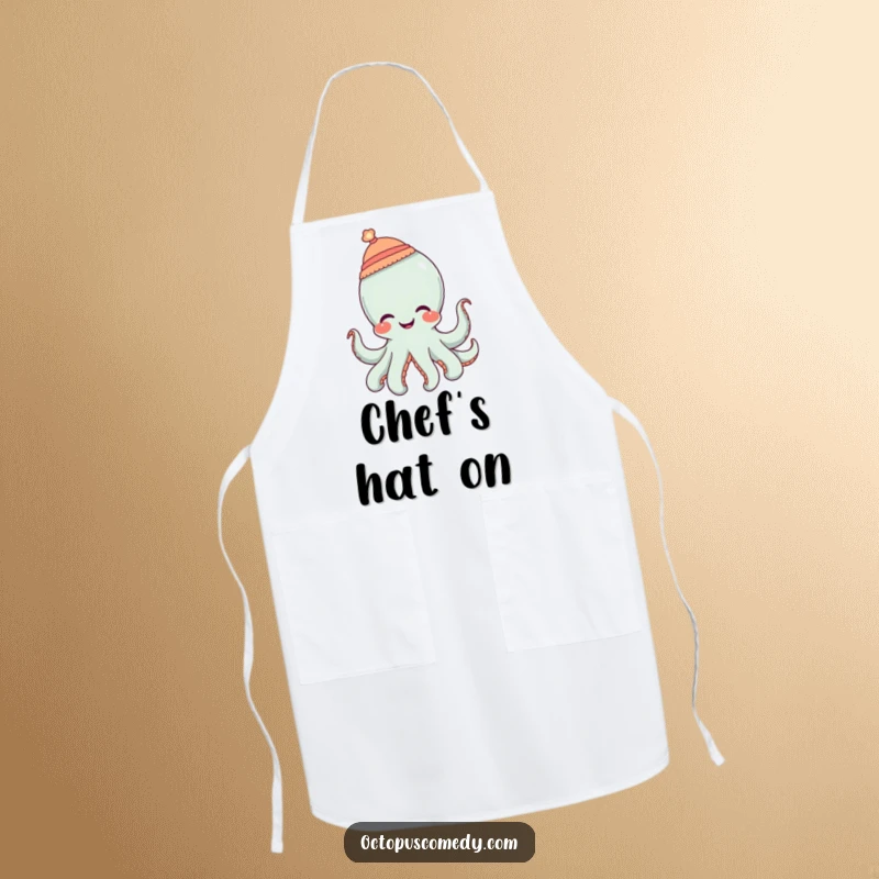 Funny octopus wearing a tiny hat and giggling, a humorous and practical apron.