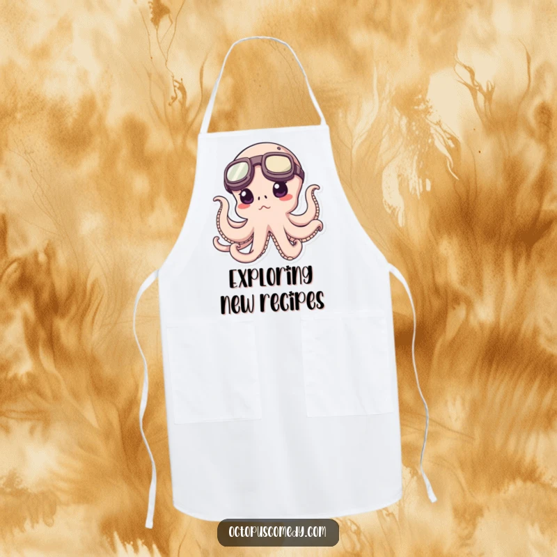 Funny Octopus Apron: A kitchen apron featuring a funny octopus wearing oversized goggles, ready for culinary exploration.