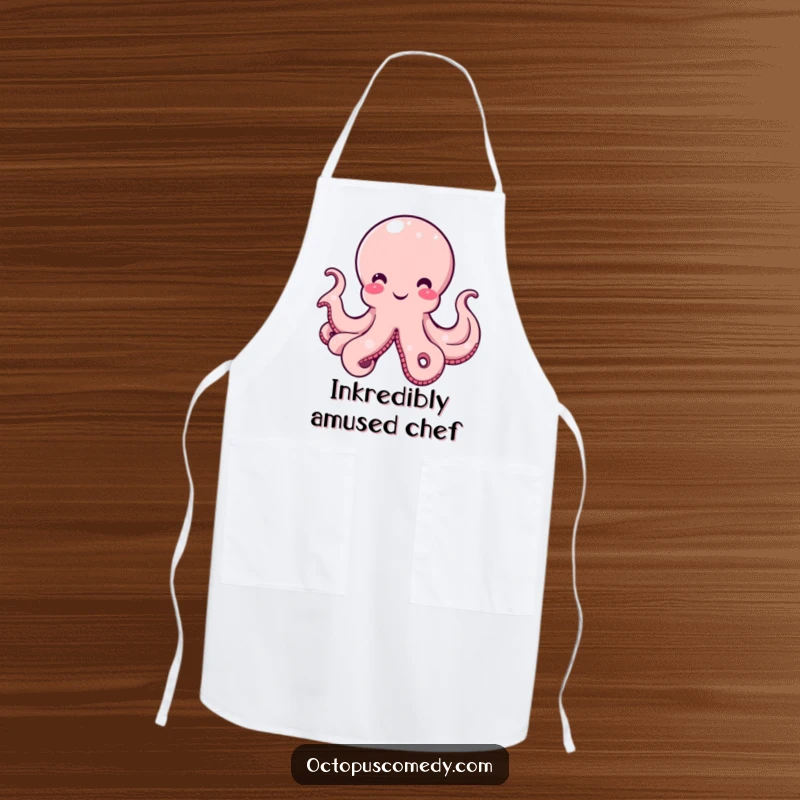 Funny Octopus Apron showcasing a smiling cephalopod with a gentle curve in its bell, radiating amusement and keeping messes at bay.