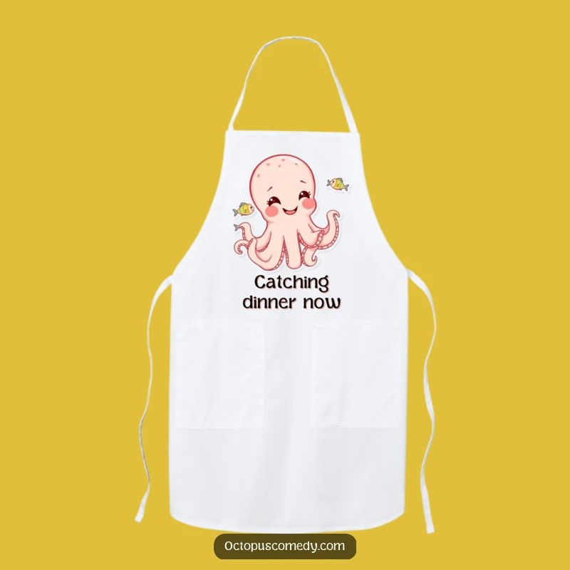 Funny Octopus Apron: Playful Chef's Joyful Fish Chase
