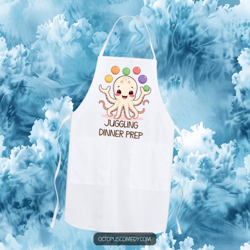 Funny Apron: A smiling octopus juggles eight colorful balls, adding a touch of playful humor to kitchen activities.