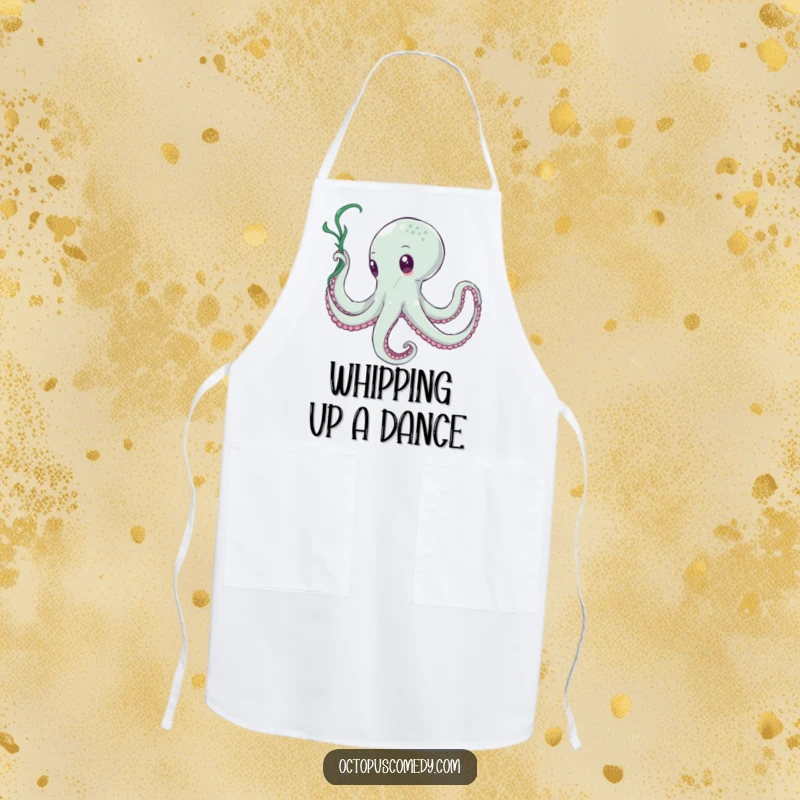 Funny Octopus Seaweed Dancer Apron: A kitchen apron depicting a funny octopus gracefully twirling seaweed like a ribbon.