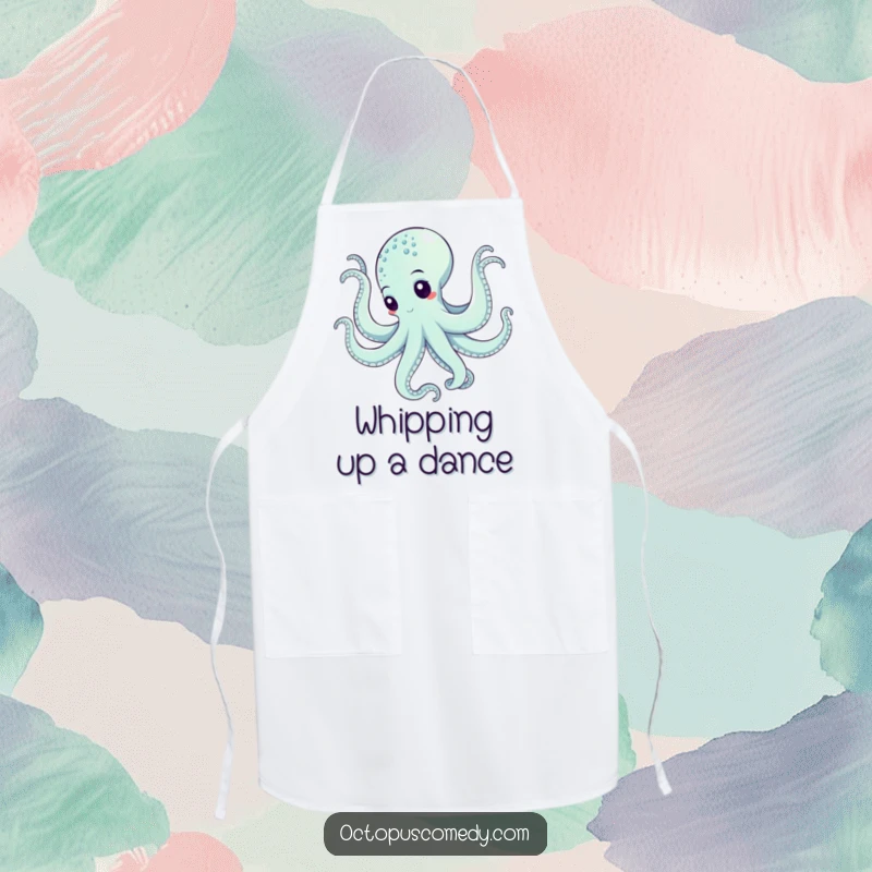 Funny octopus performing a swirling underwater dance, featured on a practical and artistic kitchen apron.
