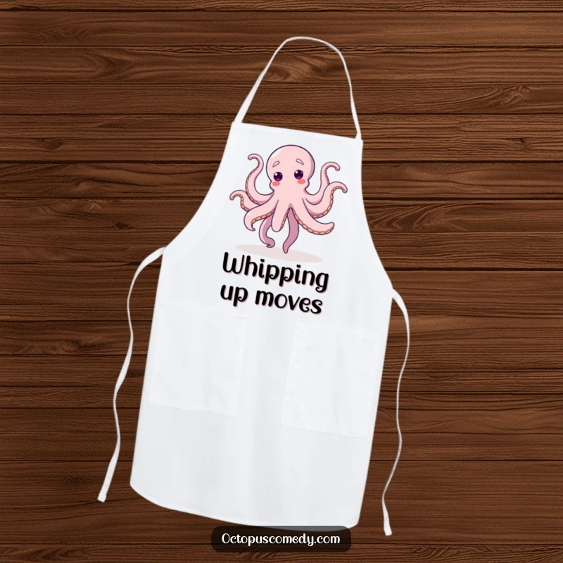 Funny Dancing Octopus Apron, featuring a lively octopus dancing with all arms waving, making kitchen tasks more fun.