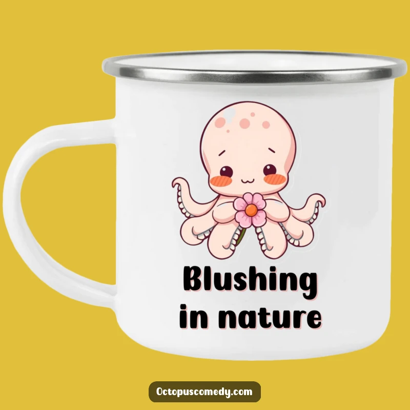 Funny Shy Octopus Flower Camping Mug: Durable Blushing Gift for Outdoor Lovers