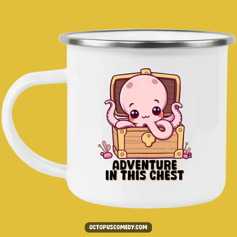 Funny Octopus Treasure Chest Camping Mug: Outdoor Humor, Curious Eyes, Gift