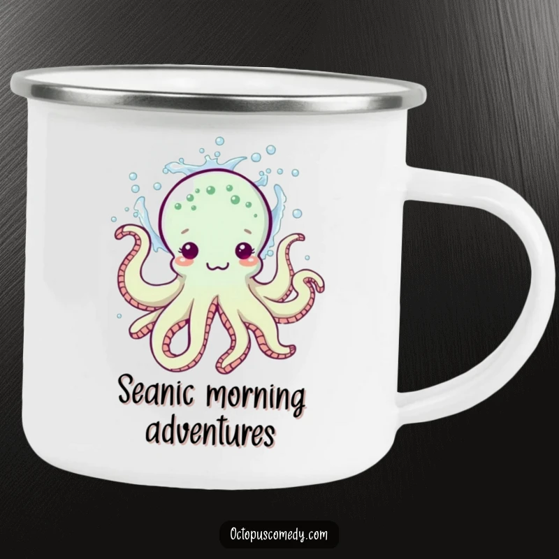 Funny camping mug with a playful octopus splashing water, perfect for enjoying drinks during outdoor adventures, a great funny gift.