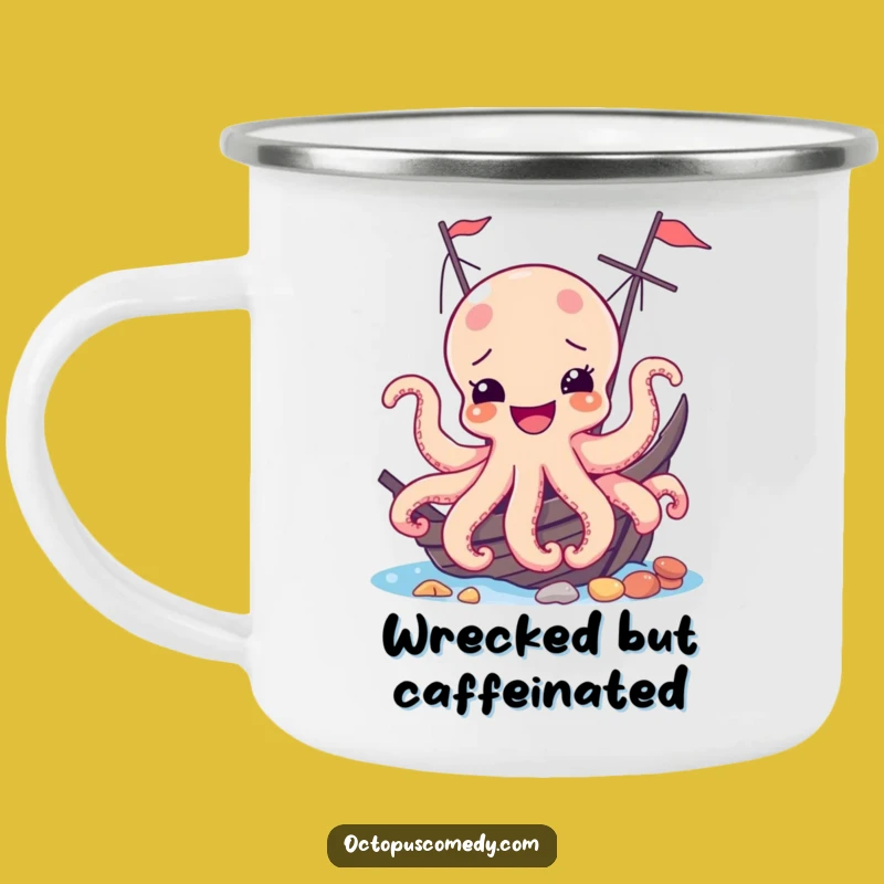 Funny Joyful Octopus Shipwreck Camping Mug - Adventure & Laughter