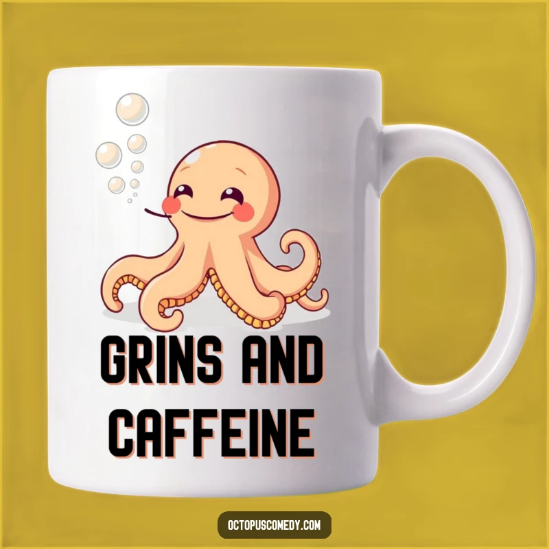 Funny Grinning Octopus Mug: Ink Bubbles of Joy, Perfect Hilarious Gift