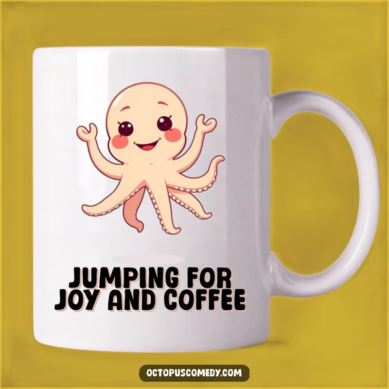 Funny Kawaii Octopus Jumping Mug, Silly Gift for Joyful People
