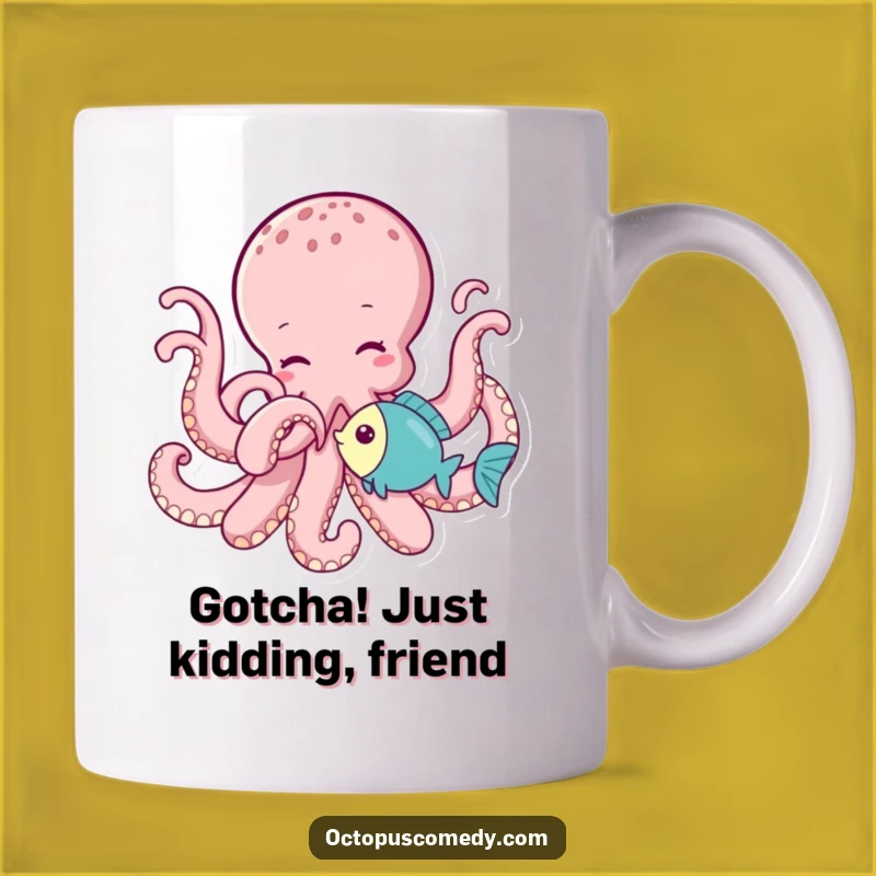 Funny Octopus Tickling Fish Mug: Playful Sea Creature Gift