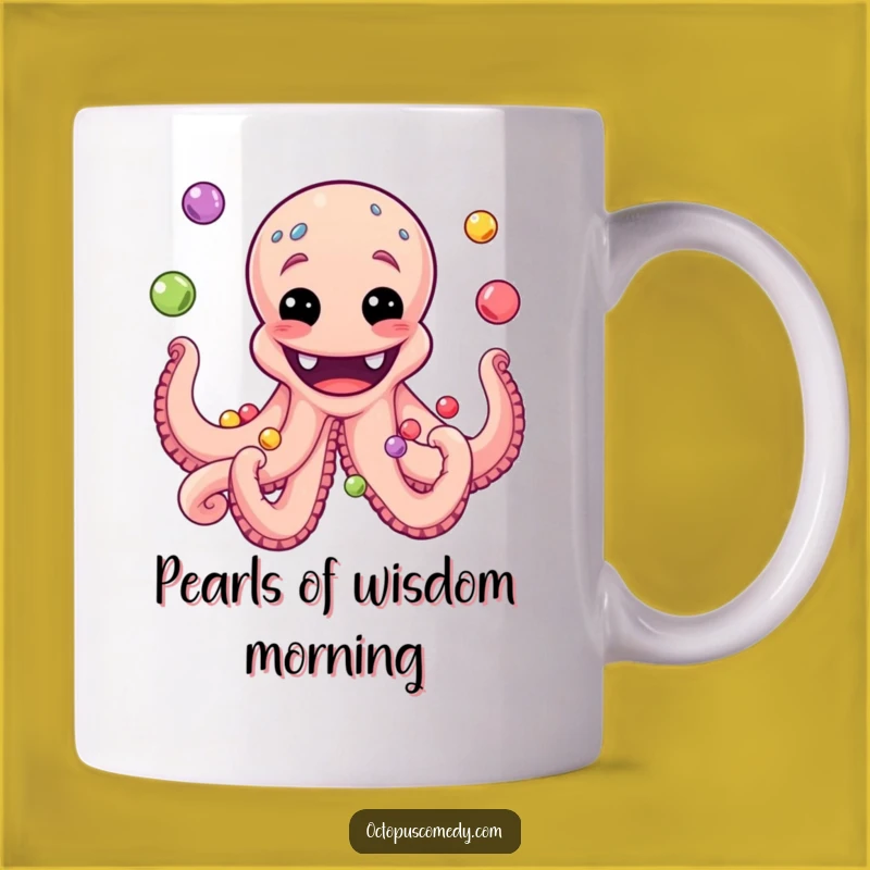 Grinning Octopus Mug: Funny Juggling Pearls Gift for Ocean Enthusiasts