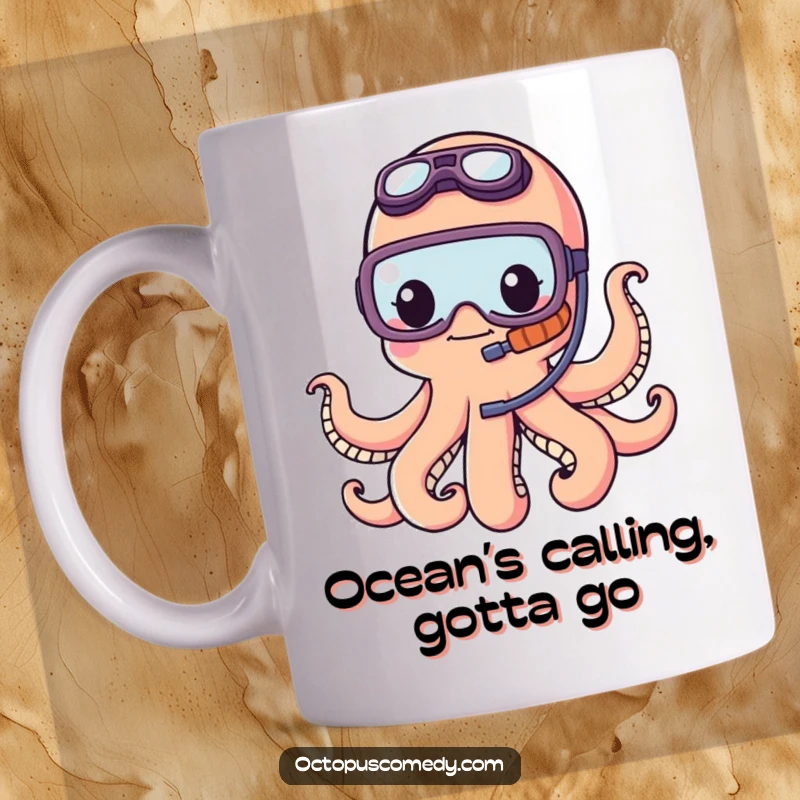 Funny kawaii octopus wearing a tiny snorkel, looking adventurous and ready for underwater exploration, perfect for sea lovers.