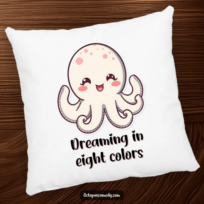 Funny Kawaii Octopus Pillow with a wide, delighted smile and sparkling eyes, offering a soft, cheerful, and huggable decorative accent.