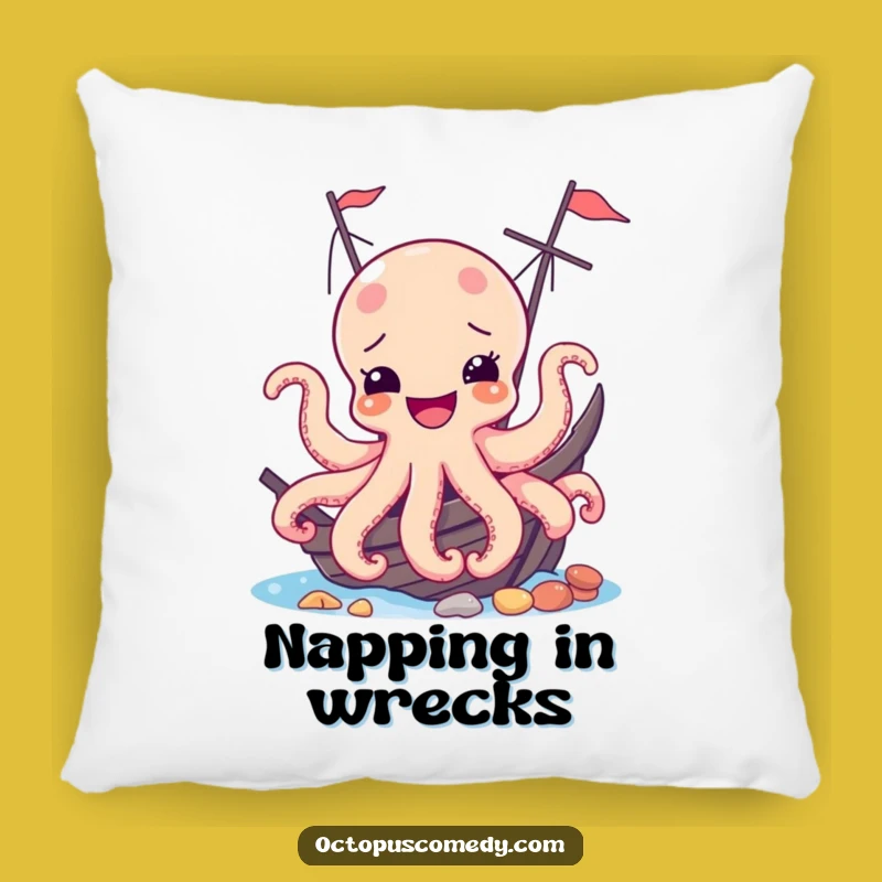 Funny Joyful Octopus Shipwreck Pillow - Comfy & Comical Decor