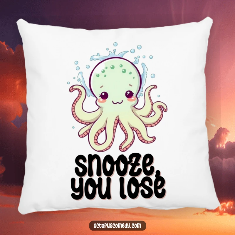 Funny pillow featuring a cute octopus splashing water with a playful flourish, offering humorous decor and a soft funny gift.