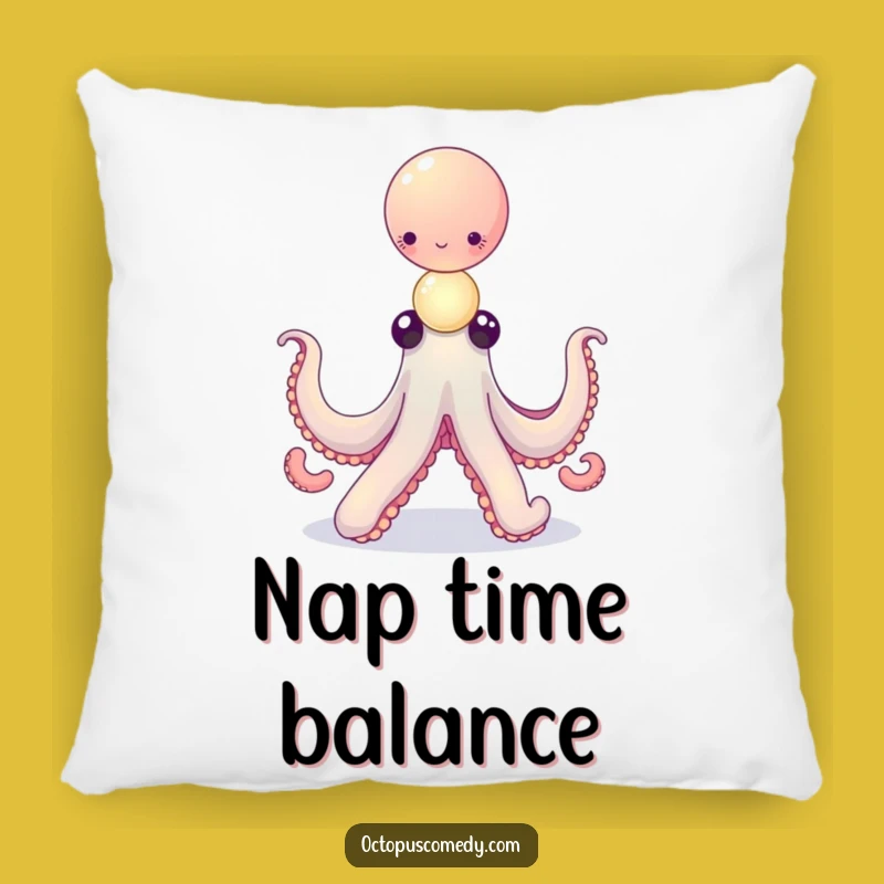 Funny Octopus Pillow: Balancing Glowing Orb Stack, Cozy Magical Gift