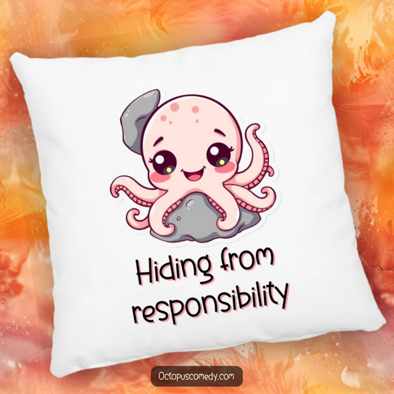 Funny Octopus Pillow: A plush pillow showing a cute octopus character with wide, happy eyes peeking from a rock.