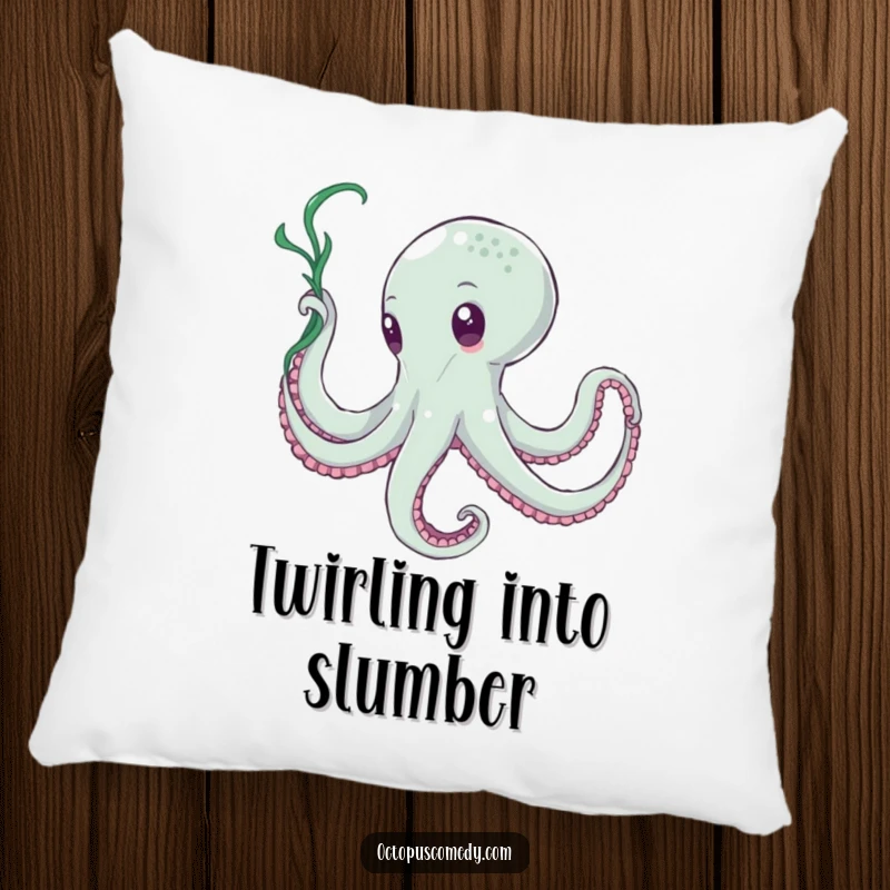 Funny Octopus Seaweed Dancer Pillow: A plush pillow showing a funny octopus gracefully twirling seaweed like a ribbon.