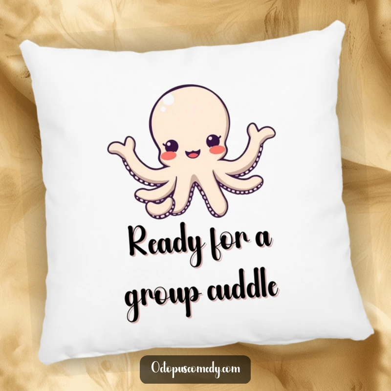 Soft funny kawaii octopus pillow with arms reaching out in a friendly gesture, cozy hug accent gift.
