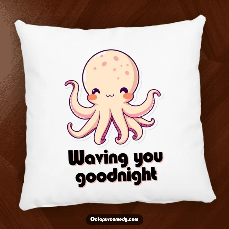 Funny Kawaii Octopus Pillow: A plush pillow showing a cute octopus character with tentacles waving gently.
