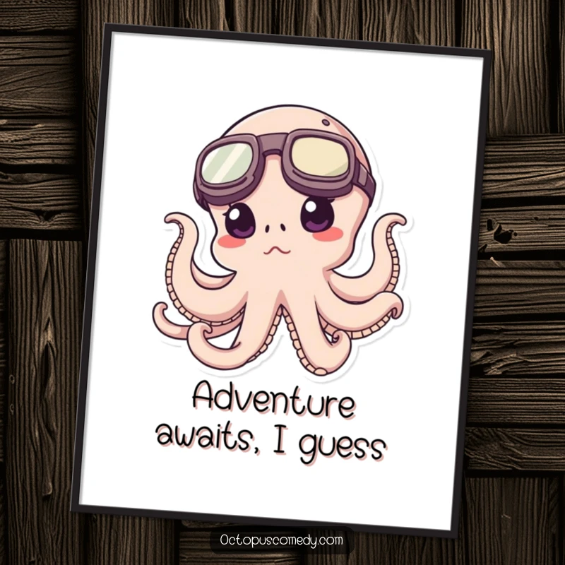 Funny Octopus Digital Art: High-resolution funny artwork of an octopus with oversized goggles, determined for exploration.