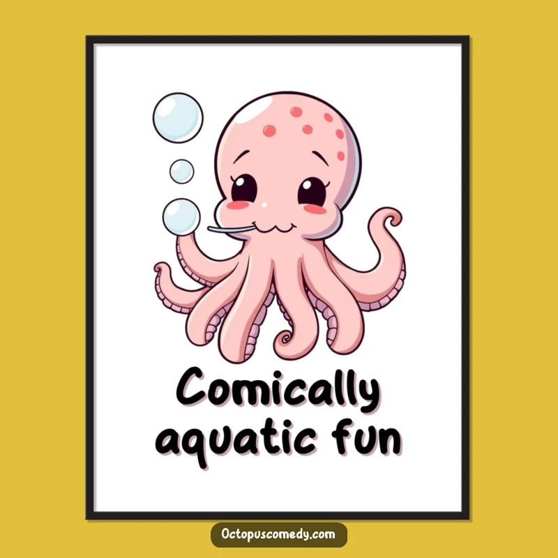 Funny Octopus Bubbles Digital Print: Instant Comical Sea Art
