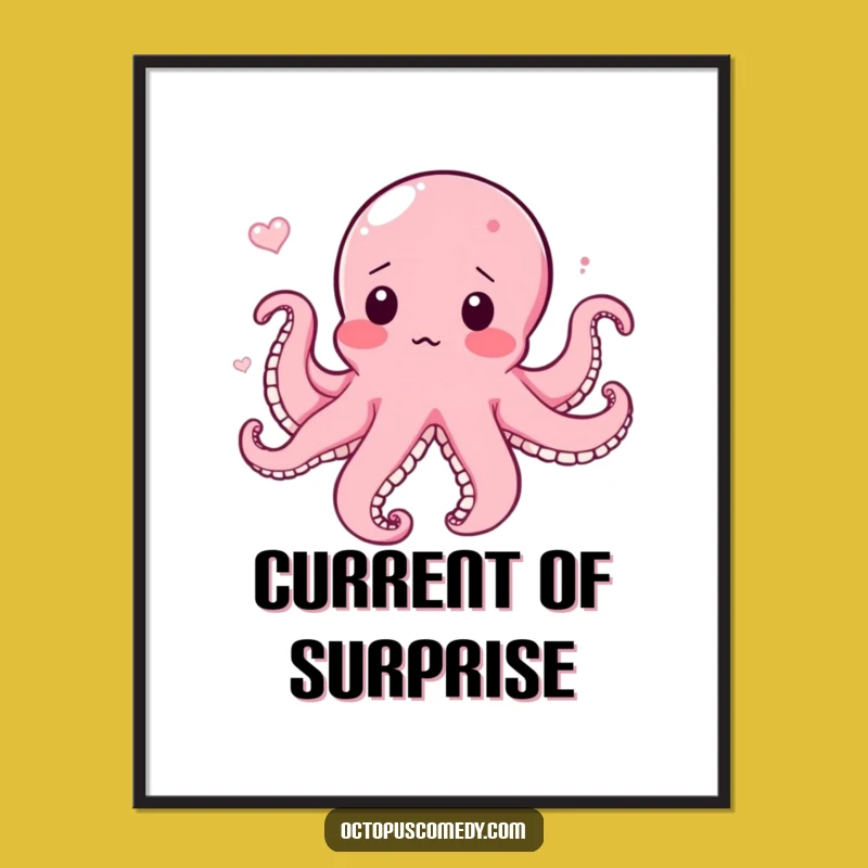 Funny Surprised Octopus Digital Art: Blushing Current Print, Instant Humor