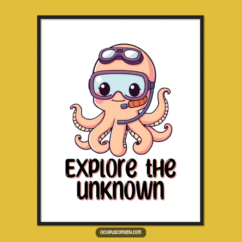 Funny Octopus Snorkel Digital Art: Adventurous Kawaii Decor