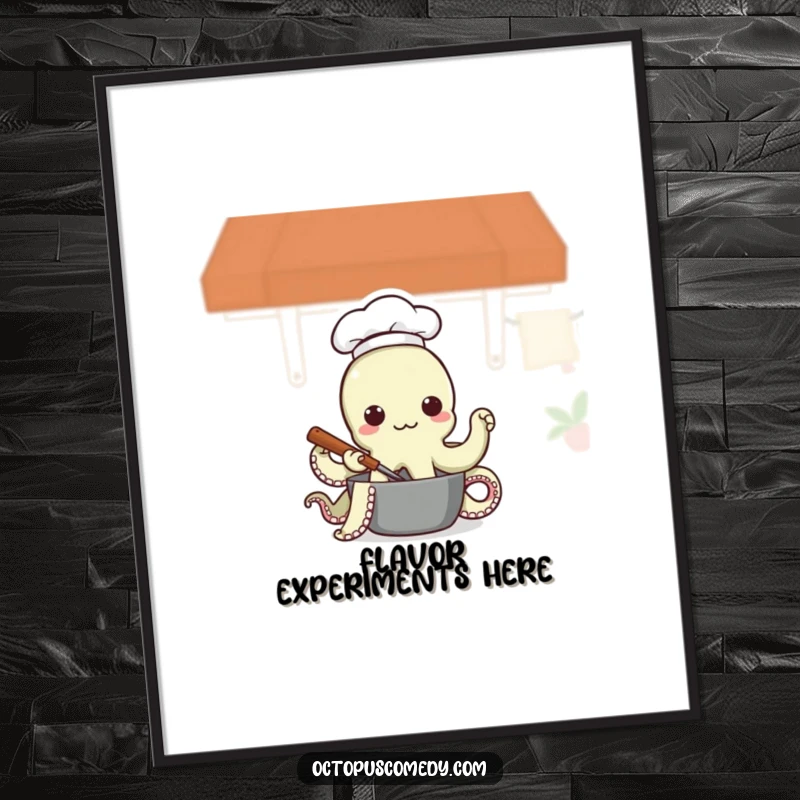 Funny Chef Octopus Digital Art Print, a humorous illustration of an octopus chef stirring a pot, ready to download and display.