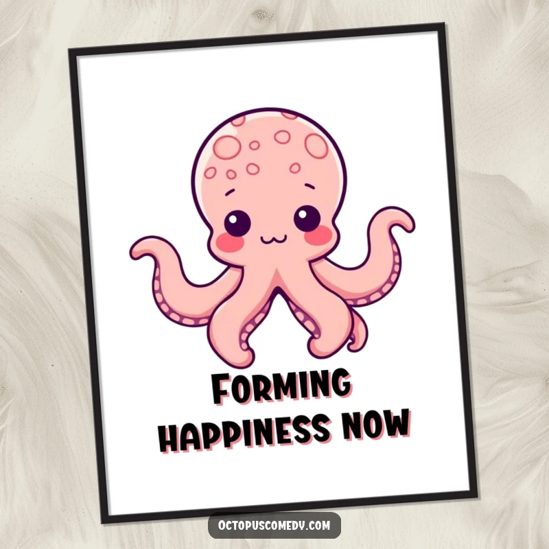 Funny Kawaii Octopus Digital Art Print of a cute octopus with tentacles artfully shaped into playful forms, perfect for instant artistic decor.