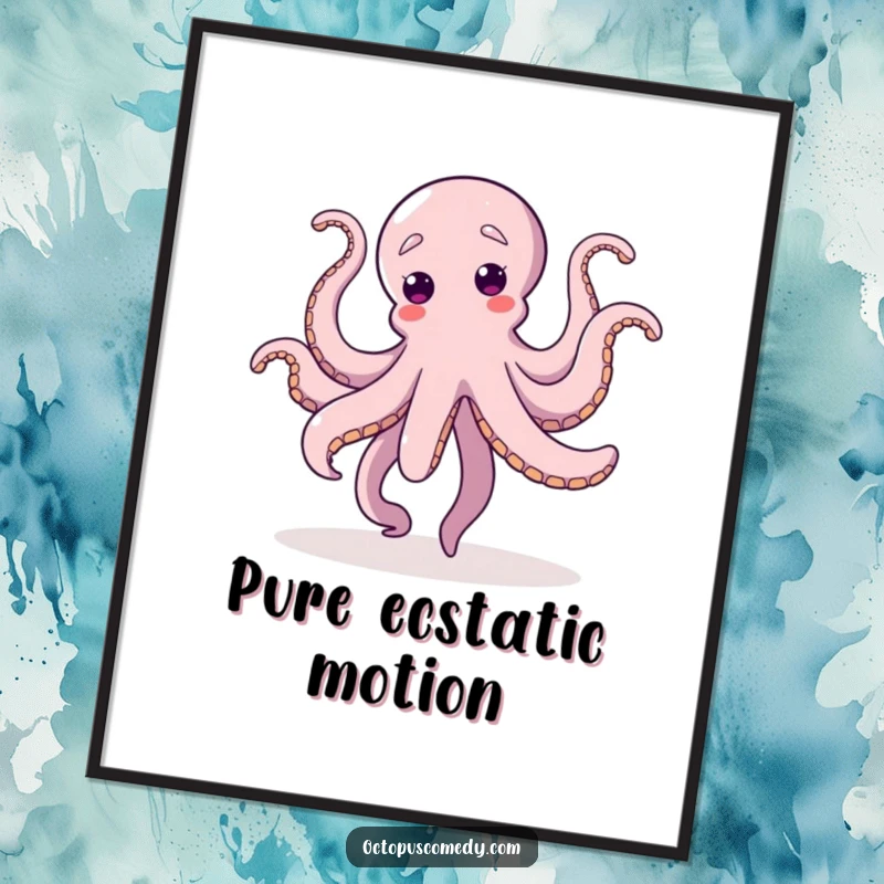 Funny Dancing Octopus Digital Art Print, showing a dynamic octopus dancing with all tentacles in celebration, ready to download.