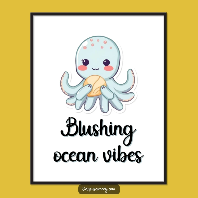 Funny Kawaii Octopus Digital Art: Shy Seashell Instant Download