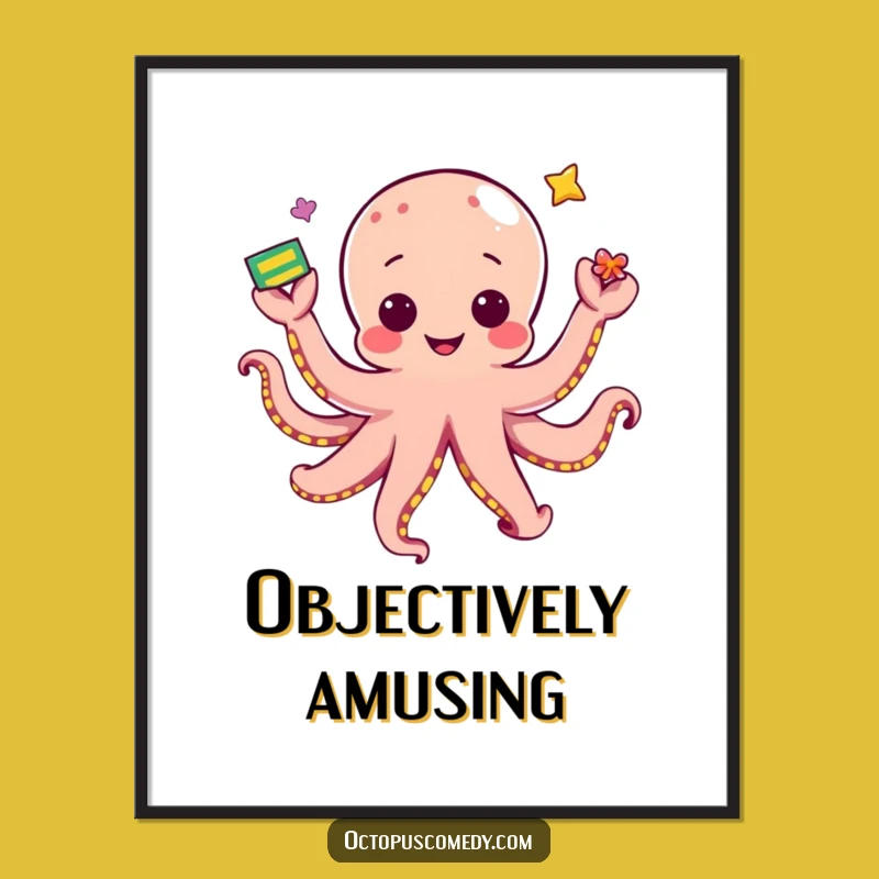 Funny Kawaii Octopus Juggling Digital Art: Instant Download for Whimsical Decor