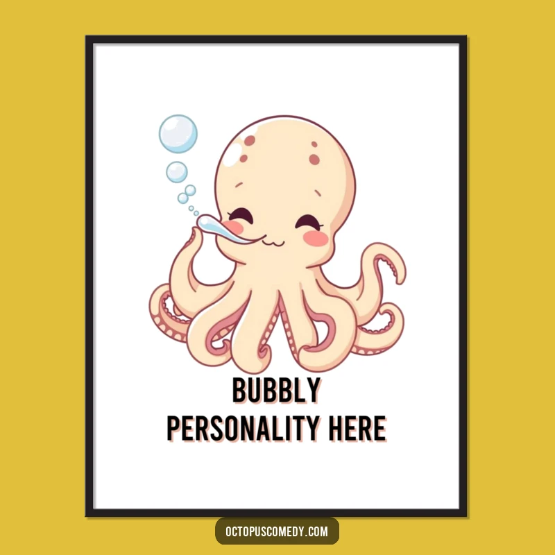 Funny Octopus Bubbles Digital Art - Instant Download Playful Print Gift