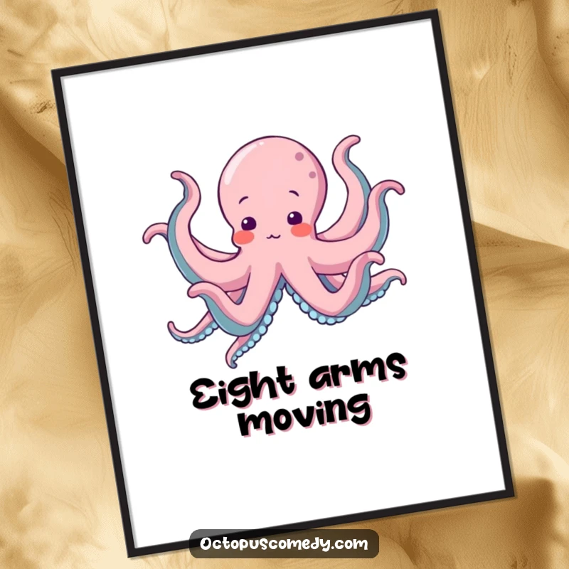 Funny Octopus Digital Art Print showing an octopus energetically performing a silly, joyful dance with all eight arms.
