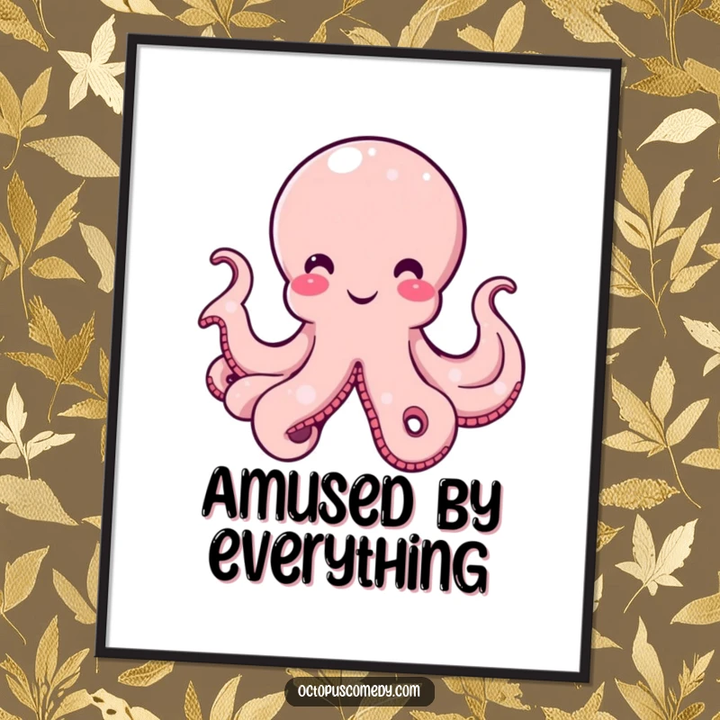 Funny Octopus Digital Art Print of a smiling cephalopod with a gentle curve in its bell, radiating amusement, perfect for instant home decor.