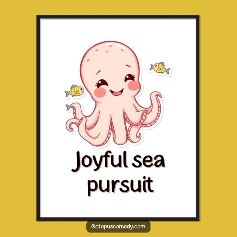 Funny Octopus Digital Art: Joyful Fish Chase Instant Download