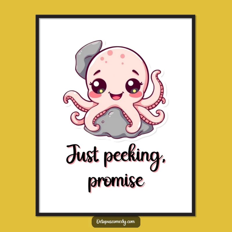 Funny Octopus Digital Art: Peeking Character for Instant Wall Decor