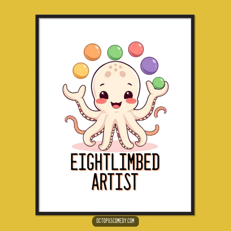 Funny Octopus Digital Art Print: Juggling Balls Decor