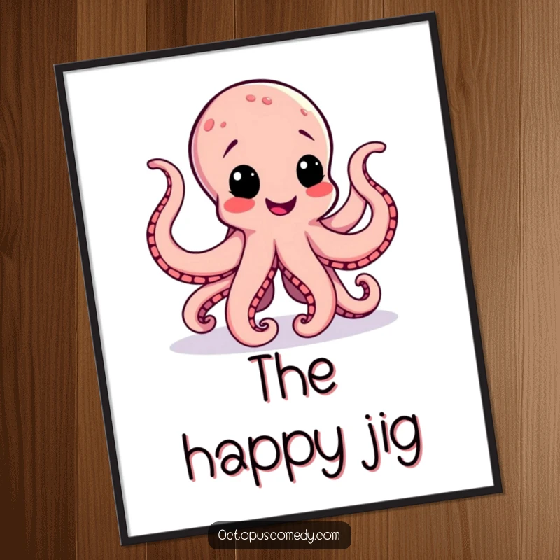 Funny digital art print of a joyful octopus doing a lively jig with its tentacles, perfect for printing and display.