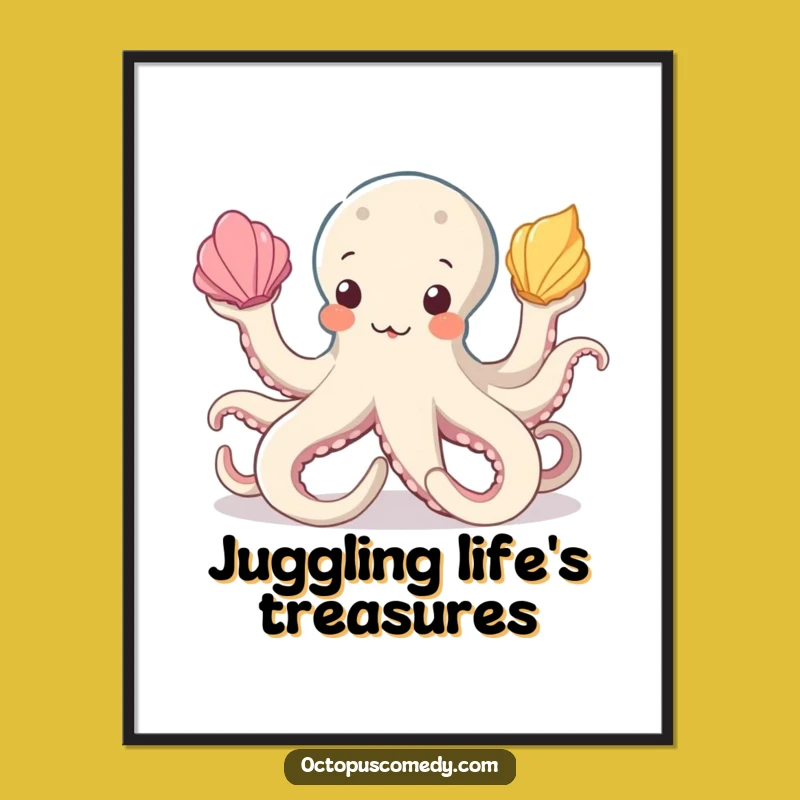 Funny Octopus Juggling Seashells Digital Art: Instant Hilarious Ocean Decor