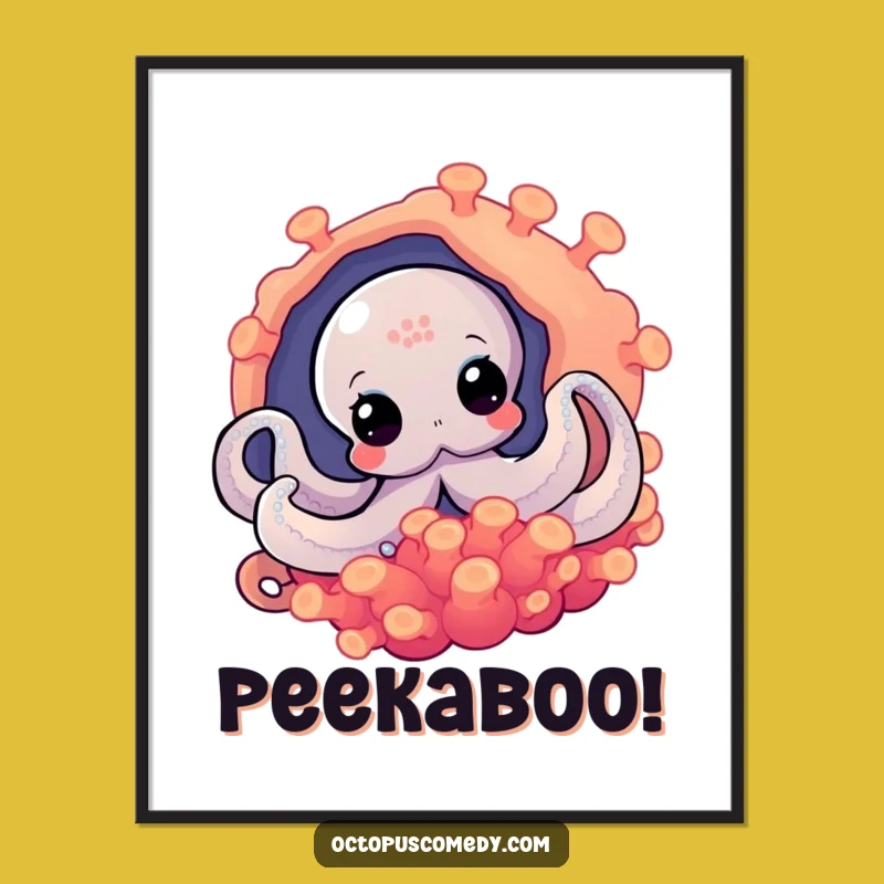 Funny Octopus Peek Digital Art: Instant Mysterious Wall Decor for Any Space