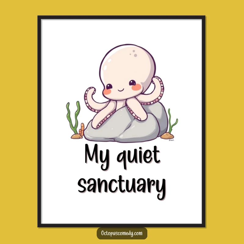 Funny Shy Octopus Digital Art: Ocean Peek Print - Instant Charm
