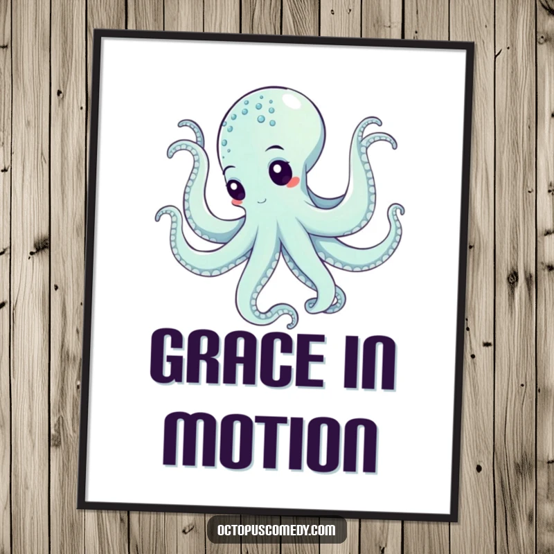 Funny octopus performing a fluid, swirling underwater dance as a beautiful and artistic digital art print.