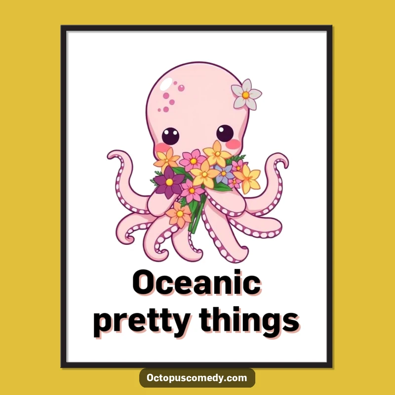 Kawaii Octopus Flower Digital Print: Instant Sweetness, Downloadable Funny Gift Art