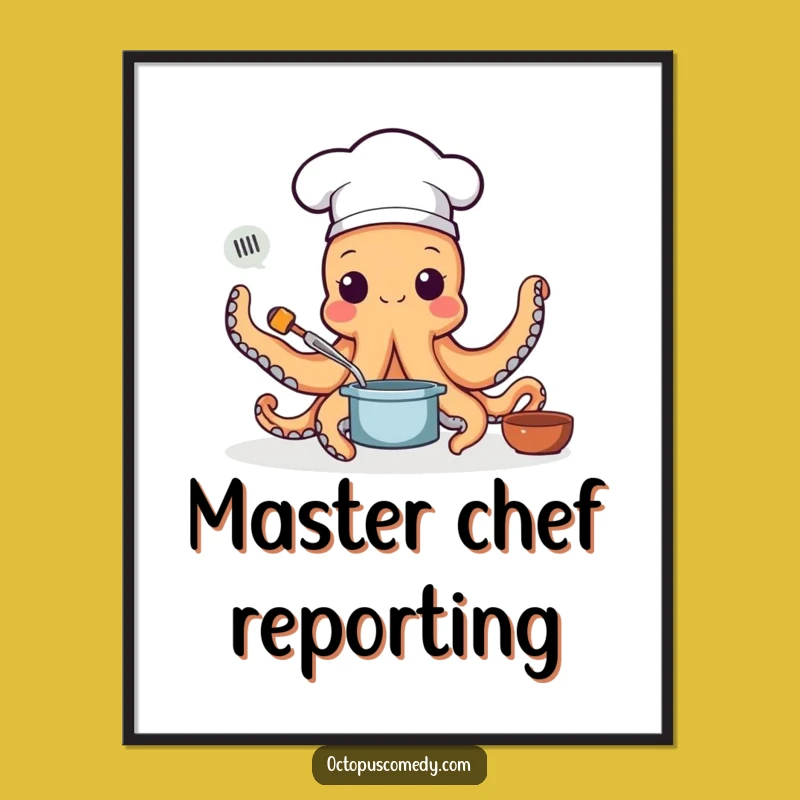 Funny Chef Octopus Digital Art - Instant Download Culinary Print Gift