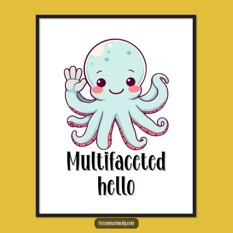 Funny Octopus Digital Art: Friendly Wave Instant Download