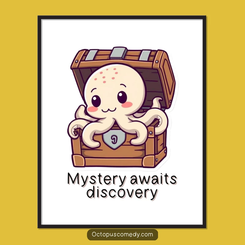 Funny Treasure Octopus Digital Print: Instant Mystery Art, Downloadable Funny Gift
