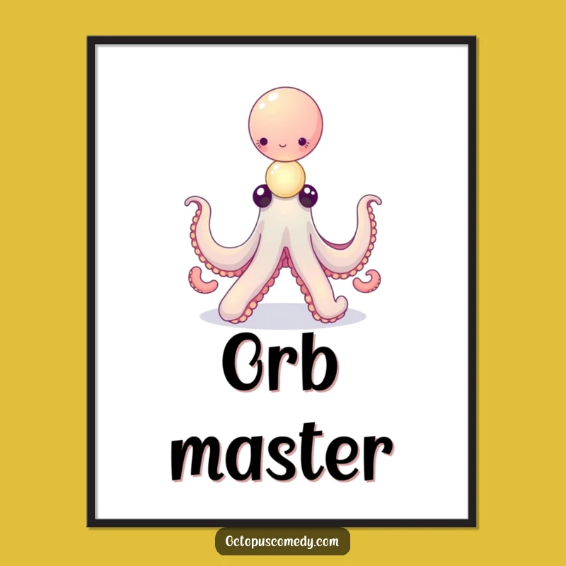 Funny Octopus Digital Art: Balancing Glowing Orbs - Instant Gift